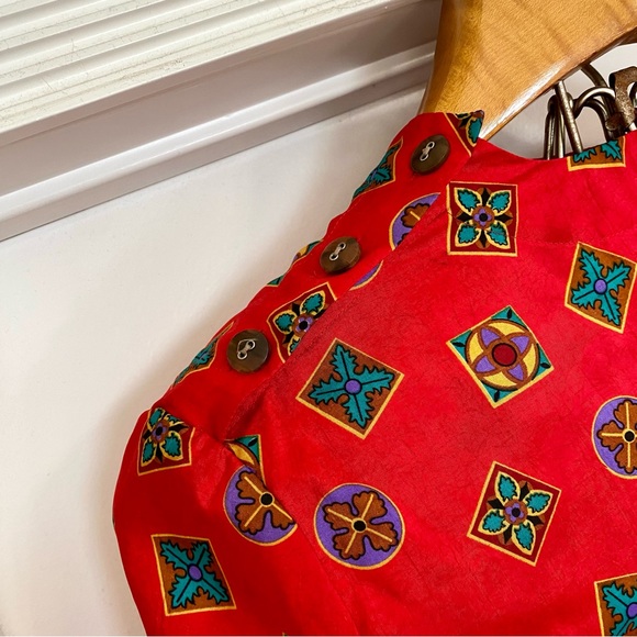 Vintage 80s Two Piece Skirt & Top Set Red Printed Medallion Design Large - NWT - Picture 6 of 11